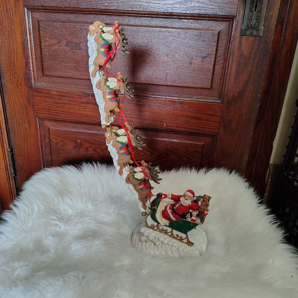 VTG Santa Sleigh Reindeer Flying Deer Sculpture 19" Figure Midwest Importers